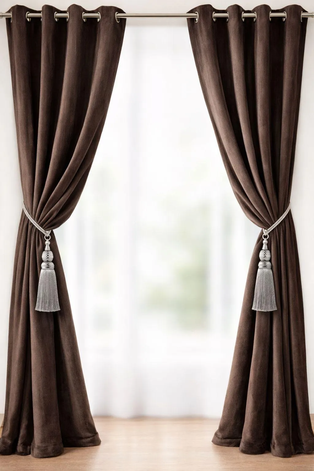 Brown Velvet Curtains 86x60 Inch 2 Pcs