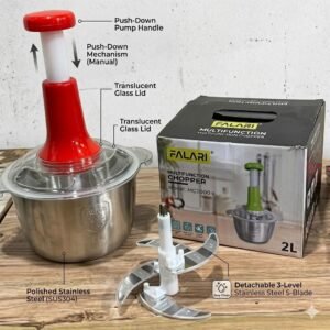 Large 2L Bowl Effortless Vegetable Chopper & Meat Mincer – Manual Hand-Press Food Processor